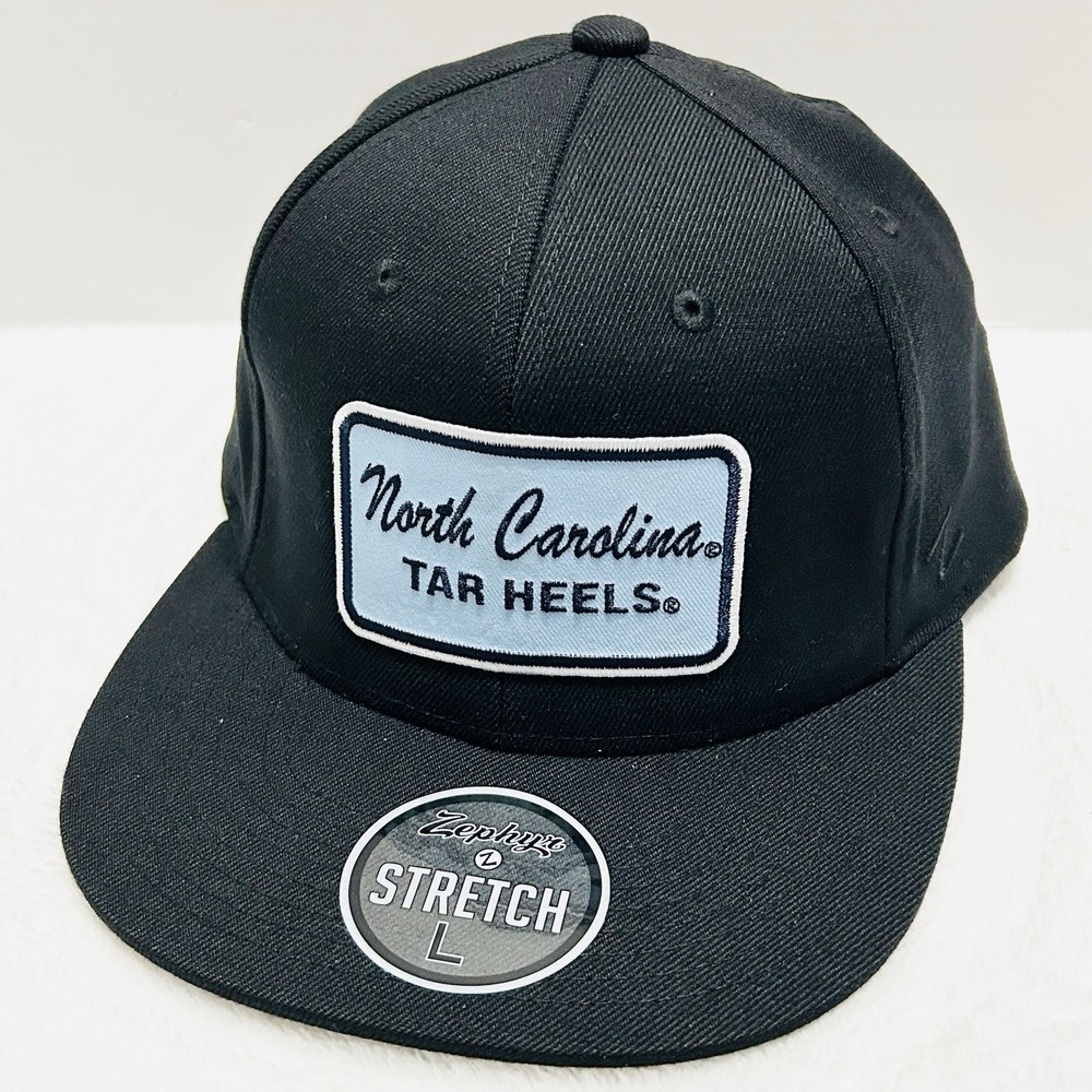 Zephyr North Carolina Tar Heels Script Flat Hat Cap Stretch Flex Large Black